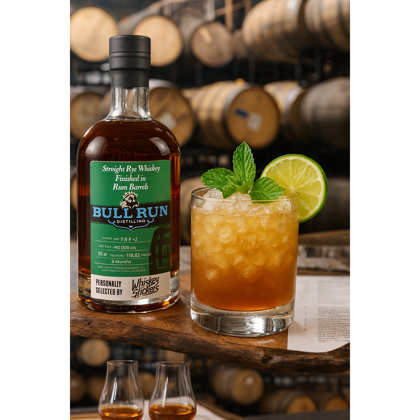 Bull Run Straight Rye Whiskey Finished in Rum Barrels Slickers/Lineup Collaboration