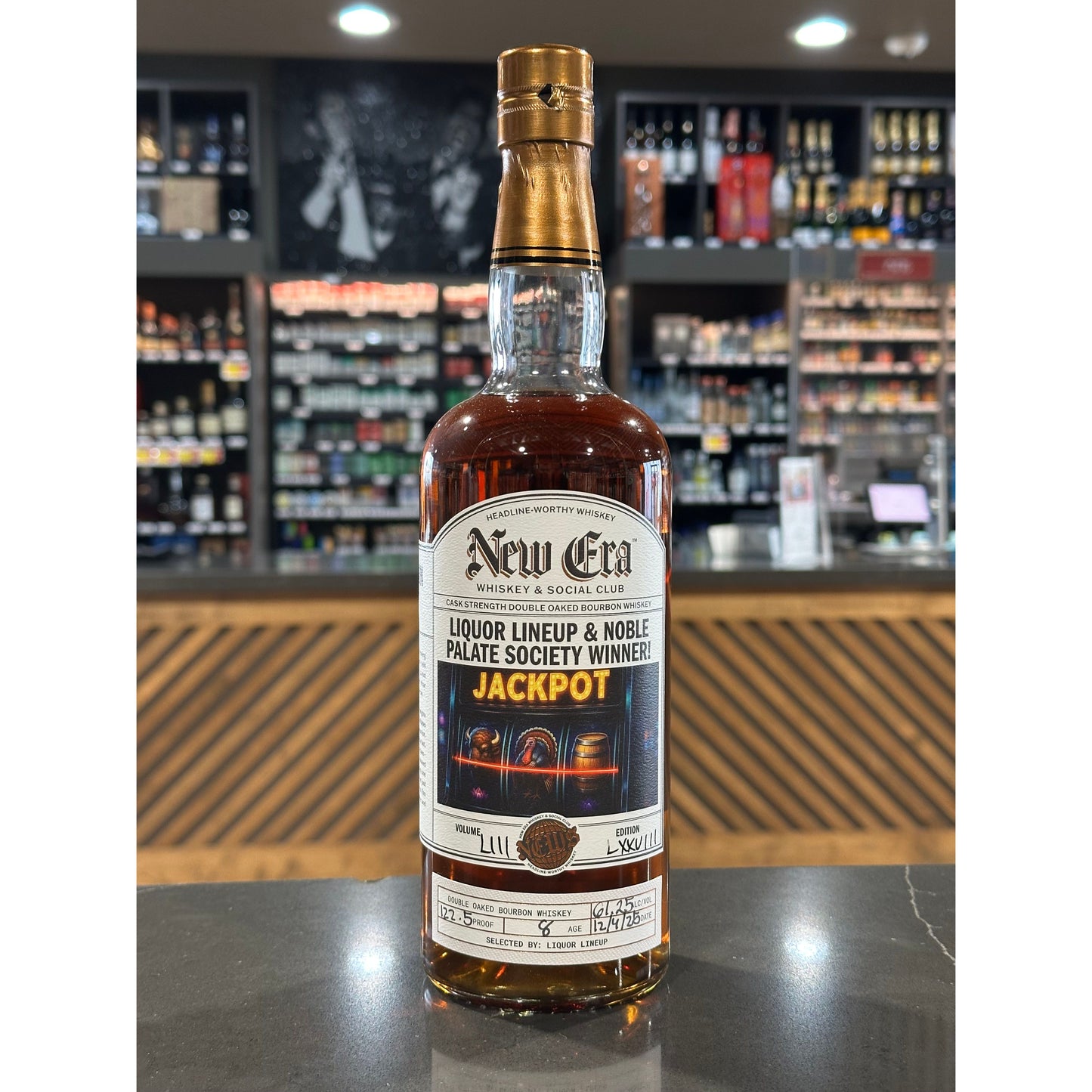 New Era Liquor Lineup Jackpot Kentucky Straight Bourbon Whiskey 8 Year Finished in Buff Turkey Barrels