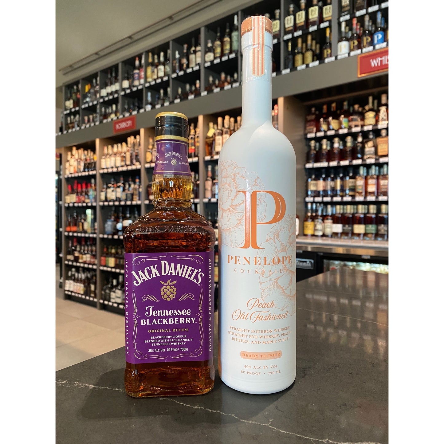 Jack Daniel’s Blackberry Whiskey & Penelope Peach Old-Fashioned 750ml Two-Pack